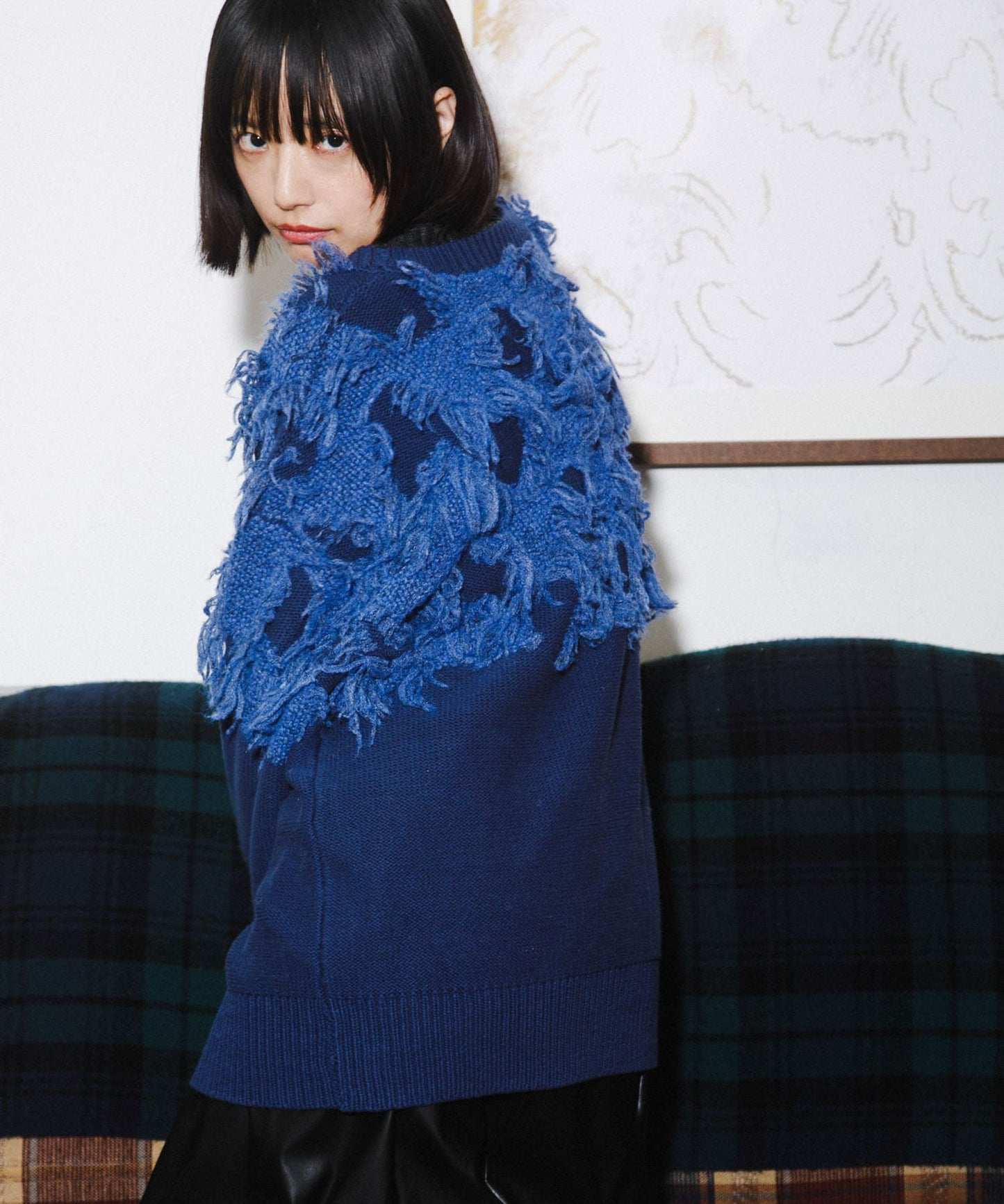 jacquard fringe cardigan (blue) *JP