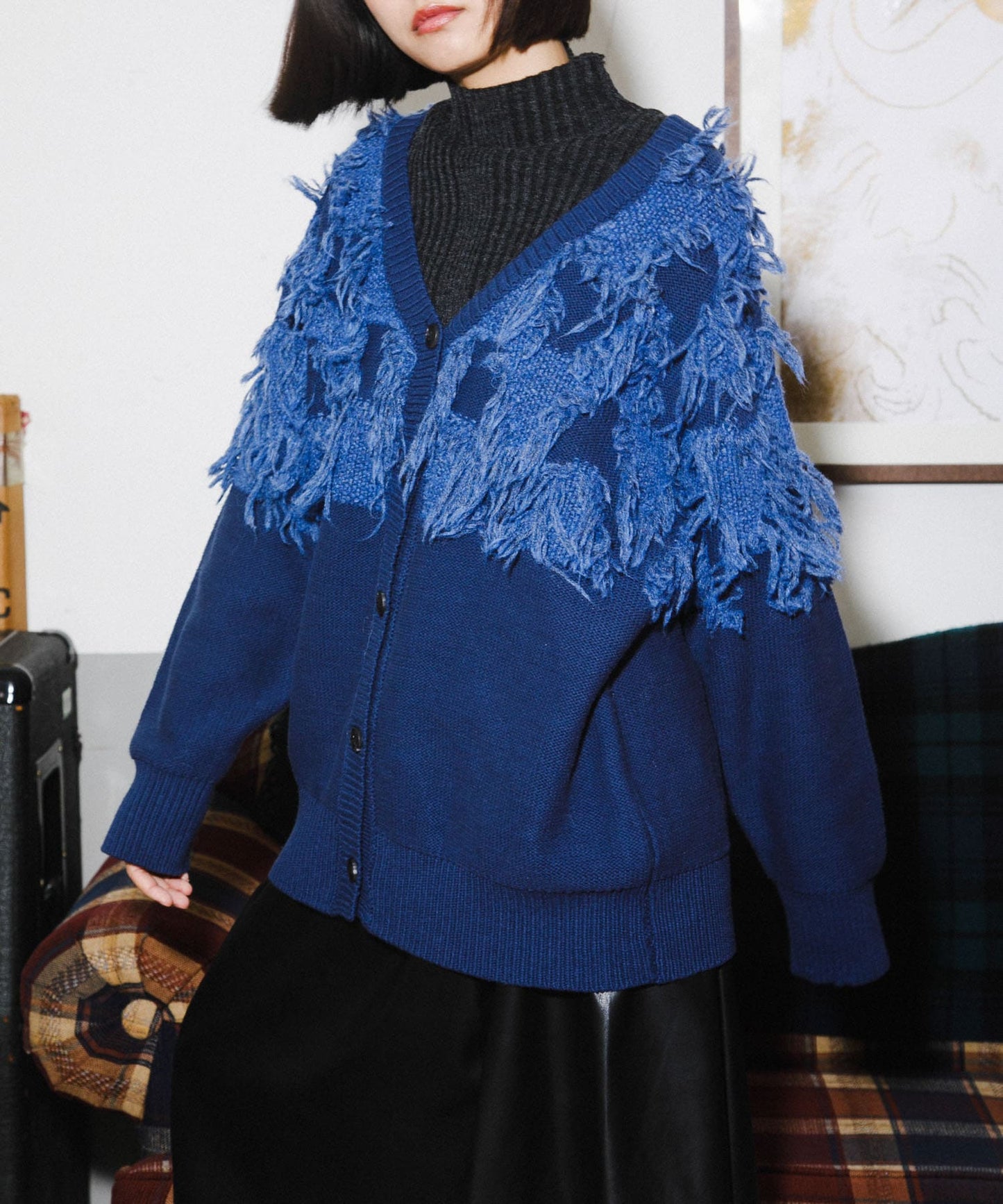 jacquard fringe cardigan (blue) *JP