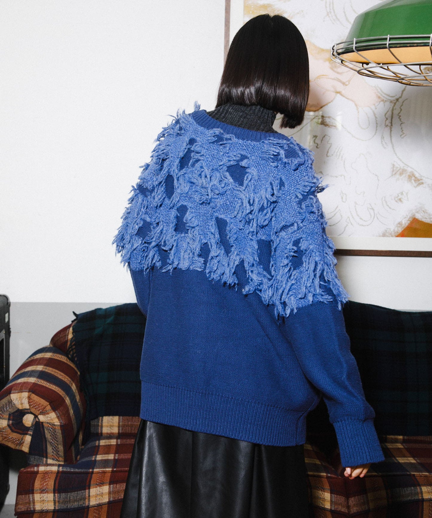 jacquard fringe cardigan (blue) *JP