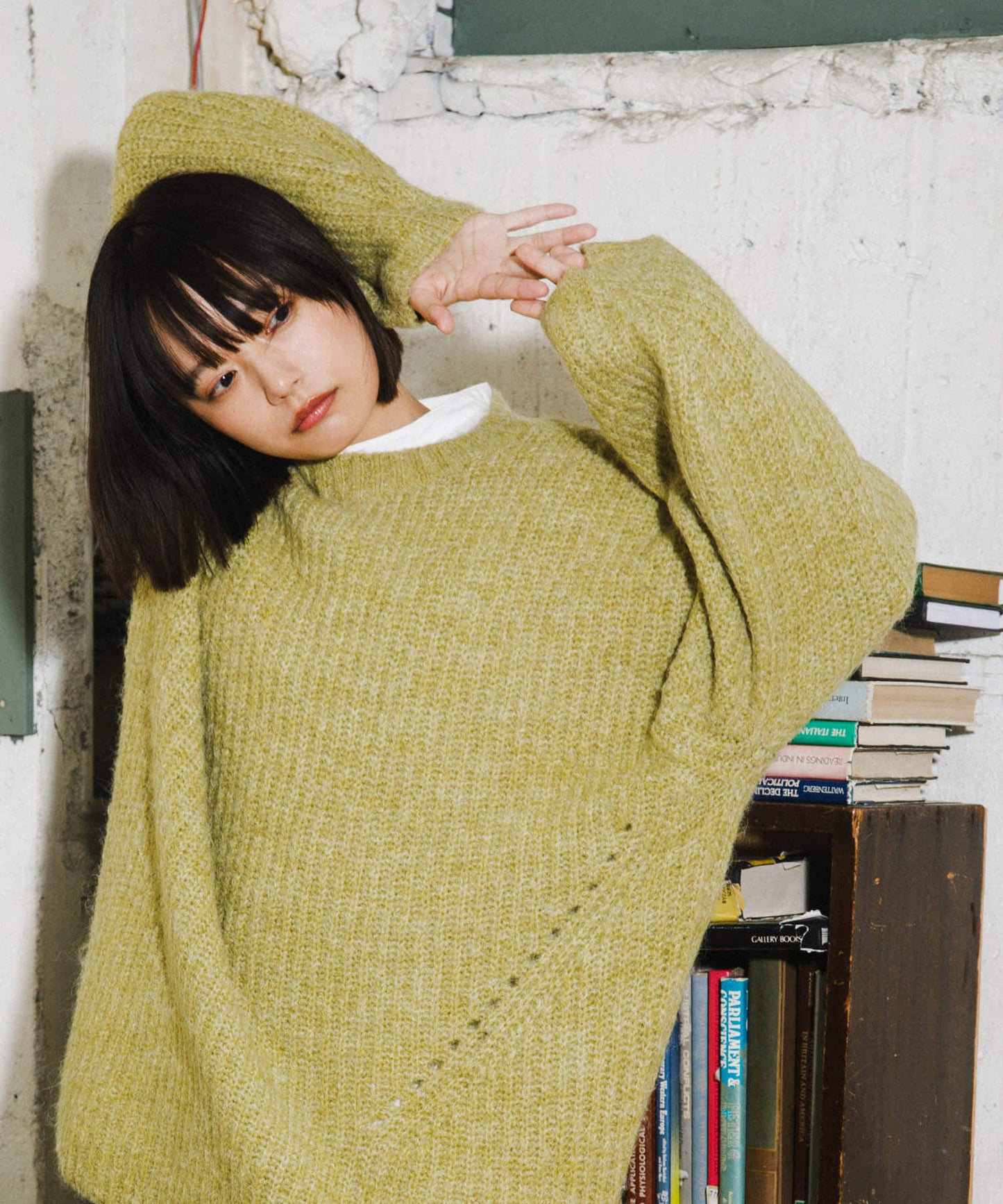 volume knit mini dress (pistachio) *JP