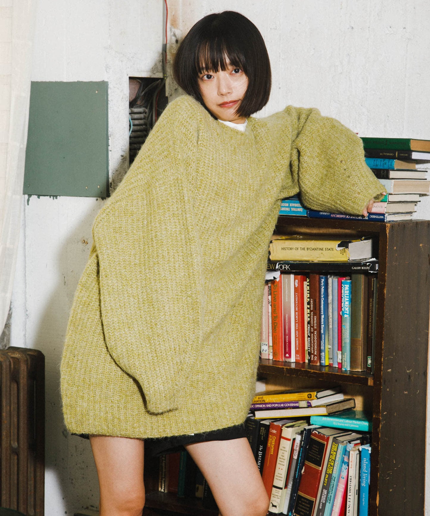 volume knit mini dress (pistachio) *JP