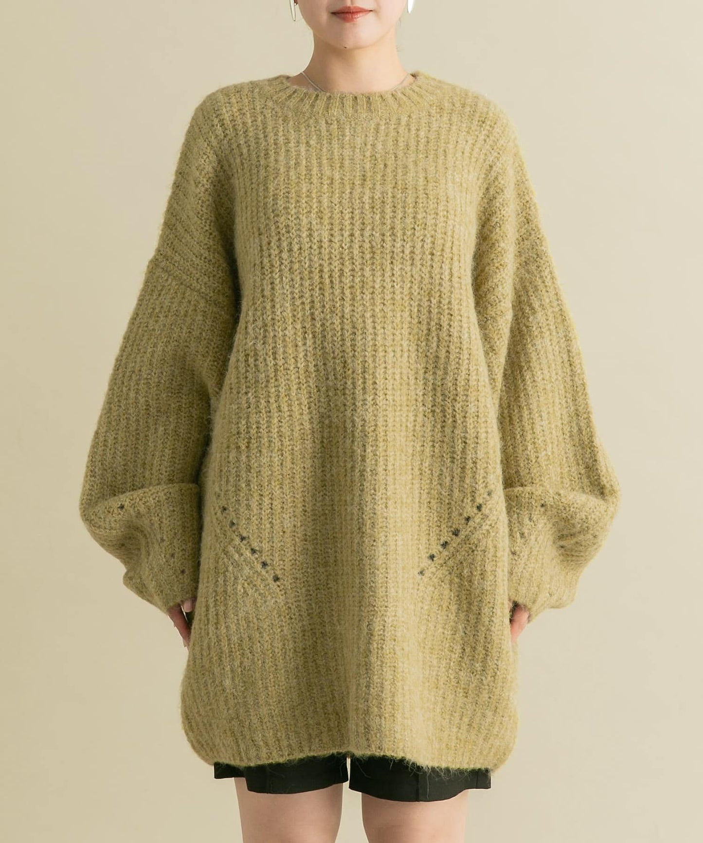 volume knit mini dress (pistachio) *JP