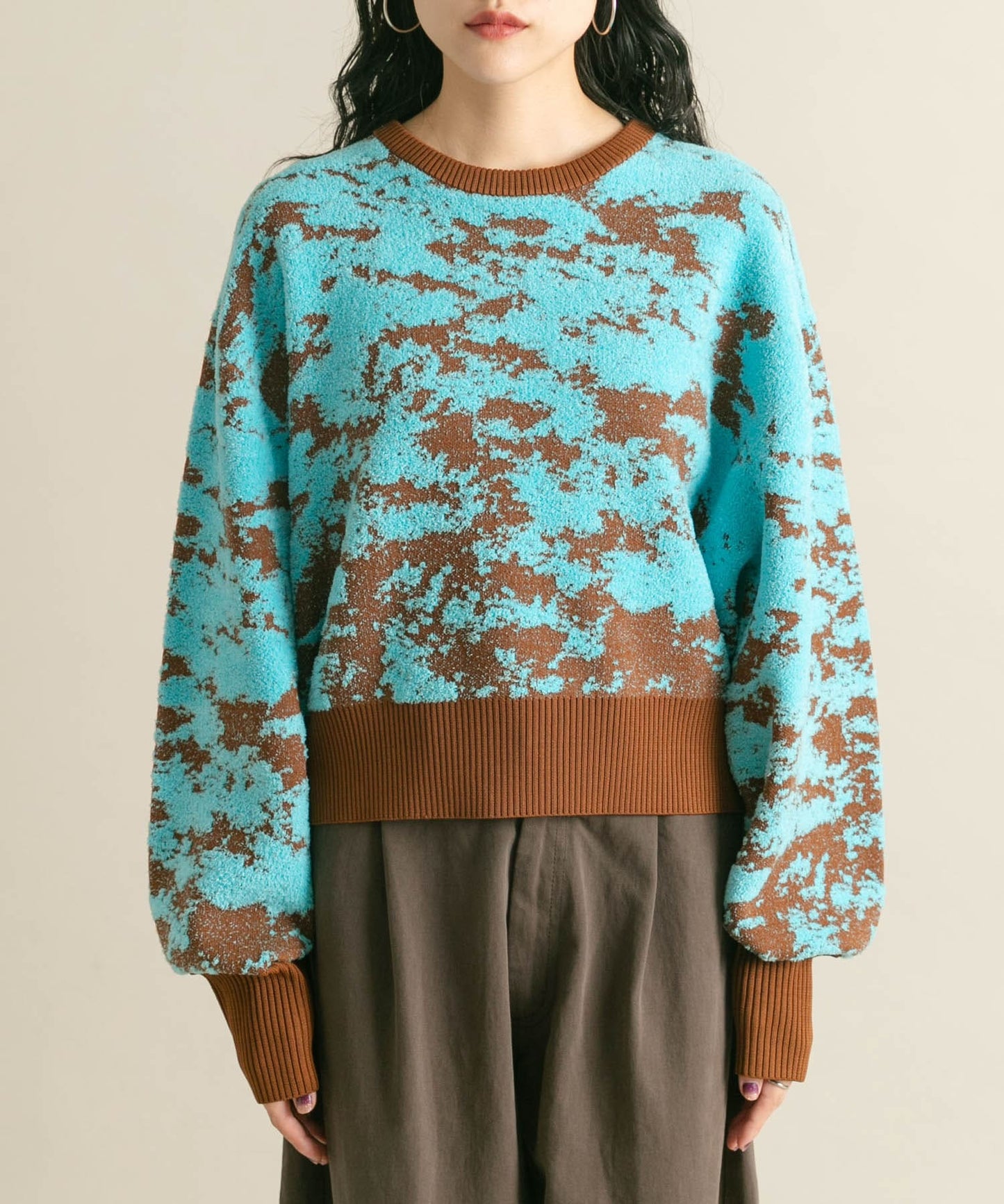 marble jacquard knit (brown x blue) *JP