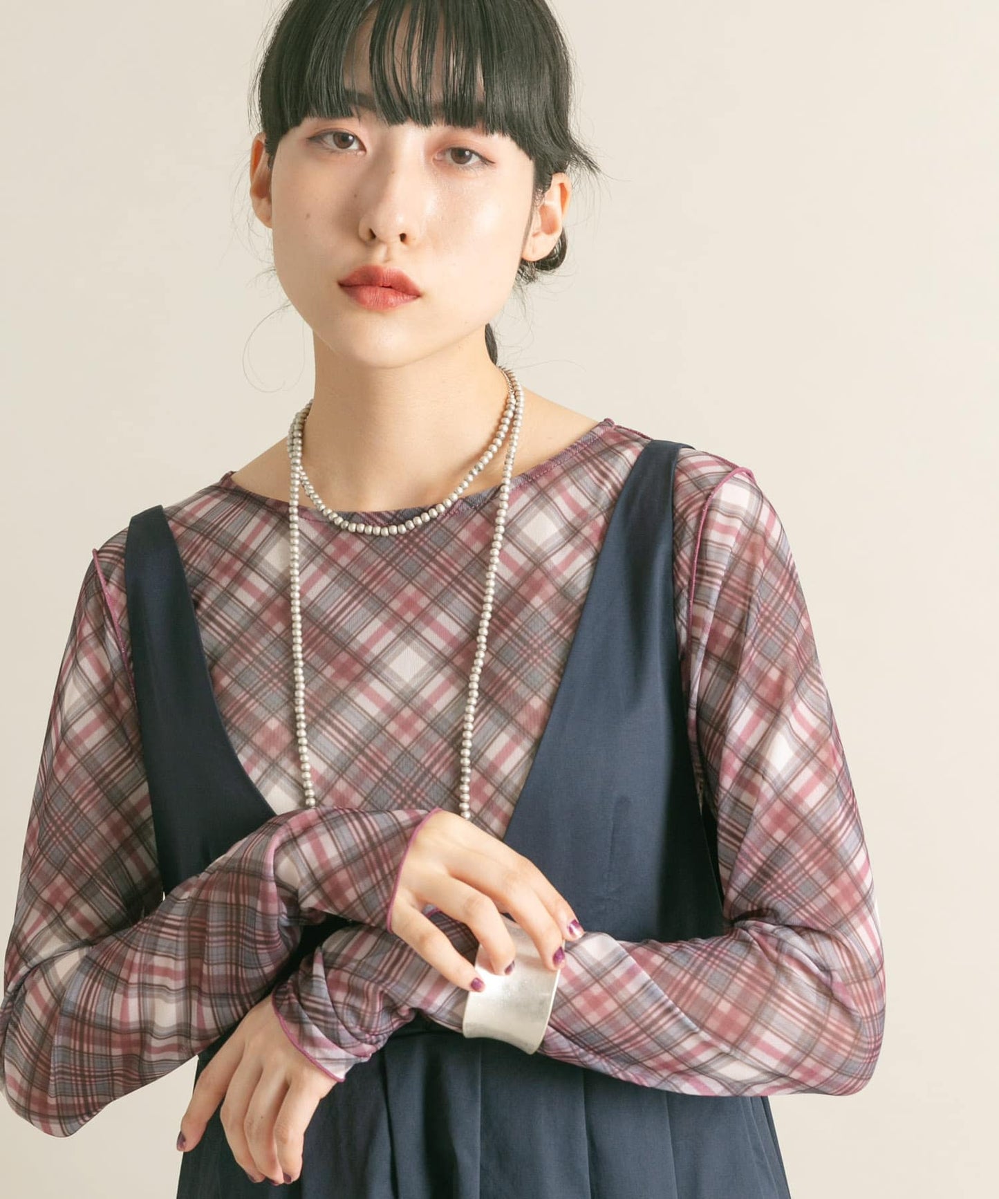 sheer mellow top (red check) *JP