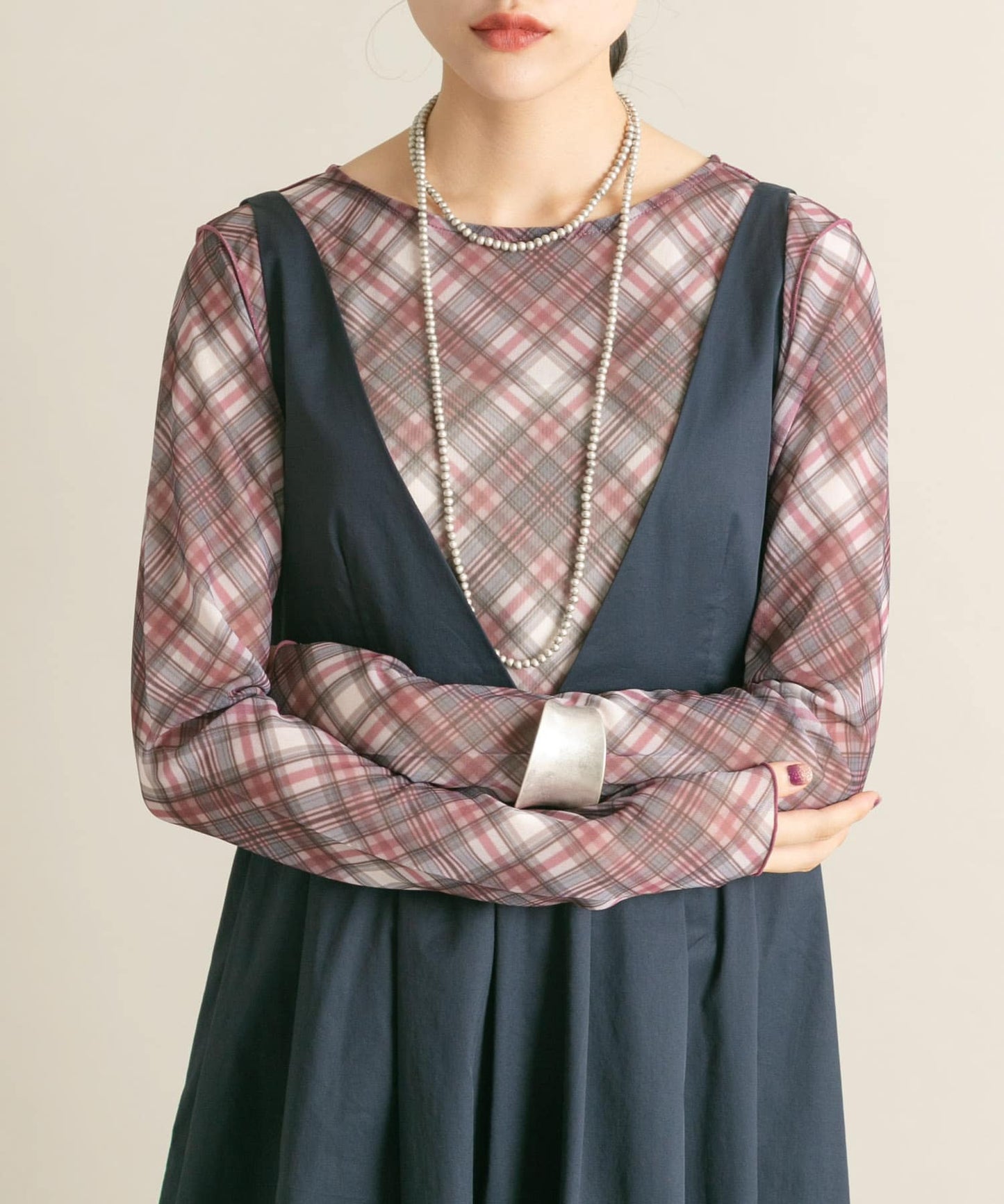 sheer mellow top (red check) *JP