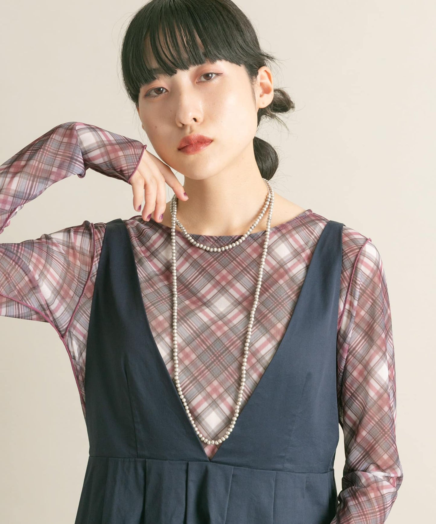 sheer mellow top (red check) *JP