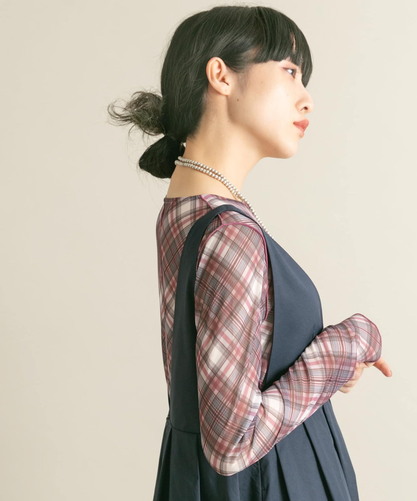 sheer mellow top (red check) *JP