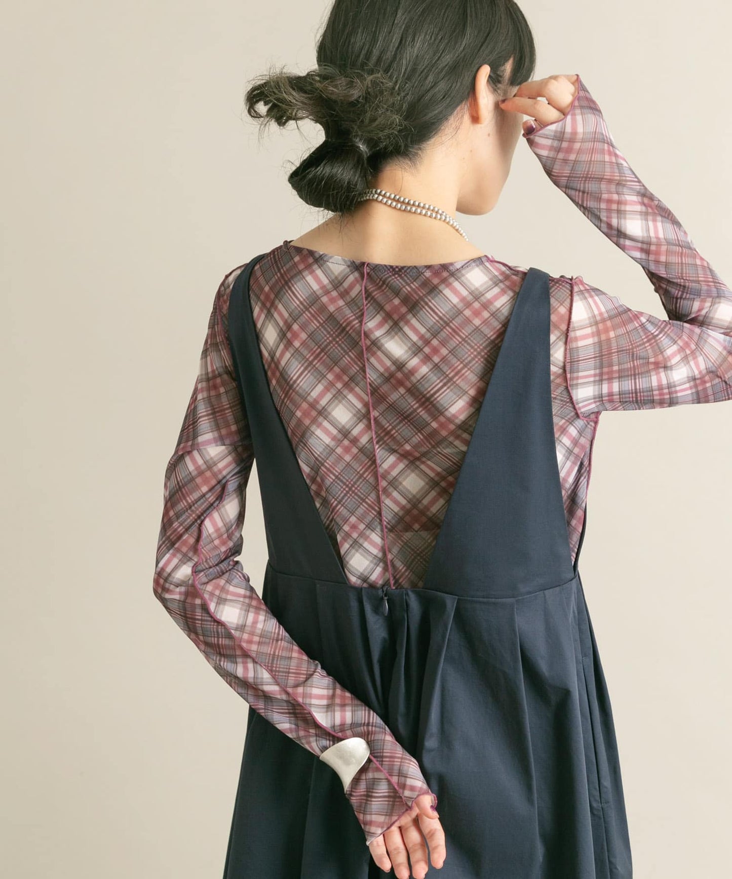 sheer mellow top (red check) *JP