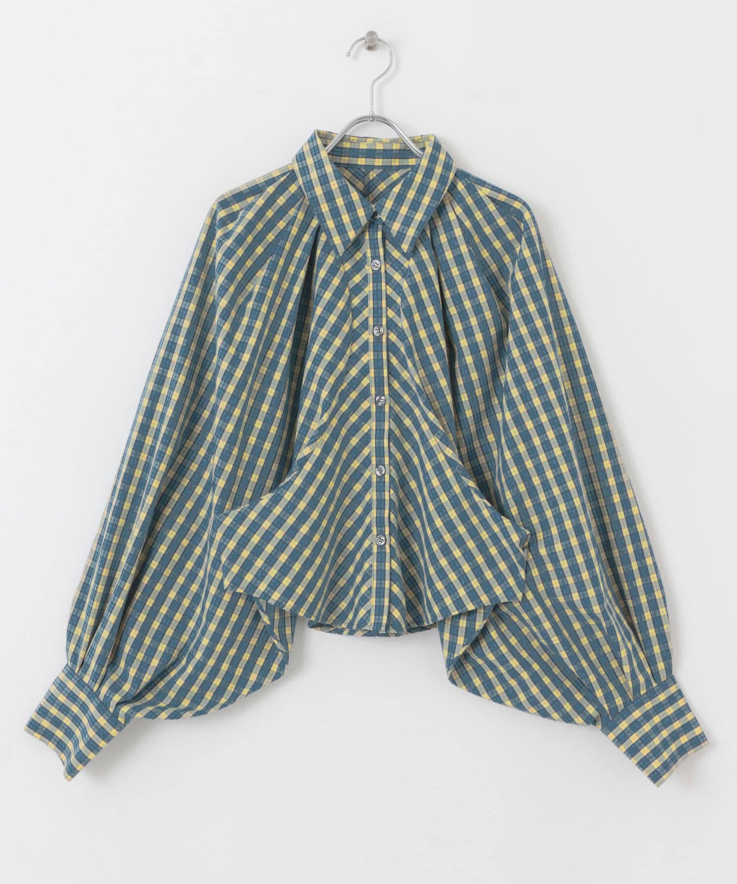 volume sleeve check shirt (yellow x blue) *JP