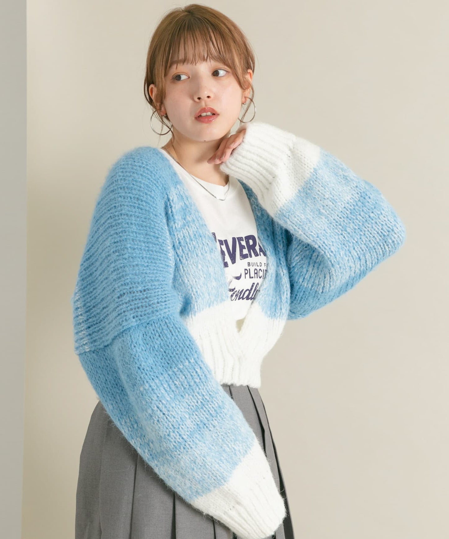 gradient short cardigan (off mix) *JP