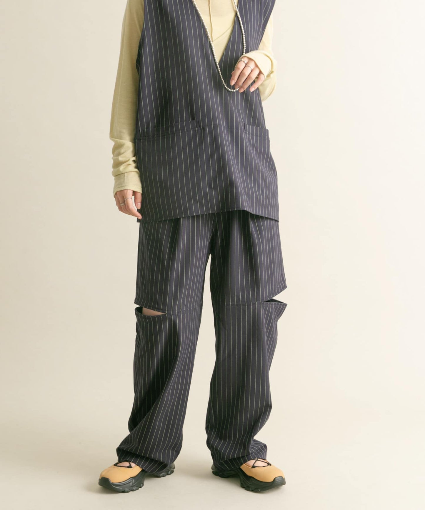 knee slit 2-way pants (navy striped) *JP