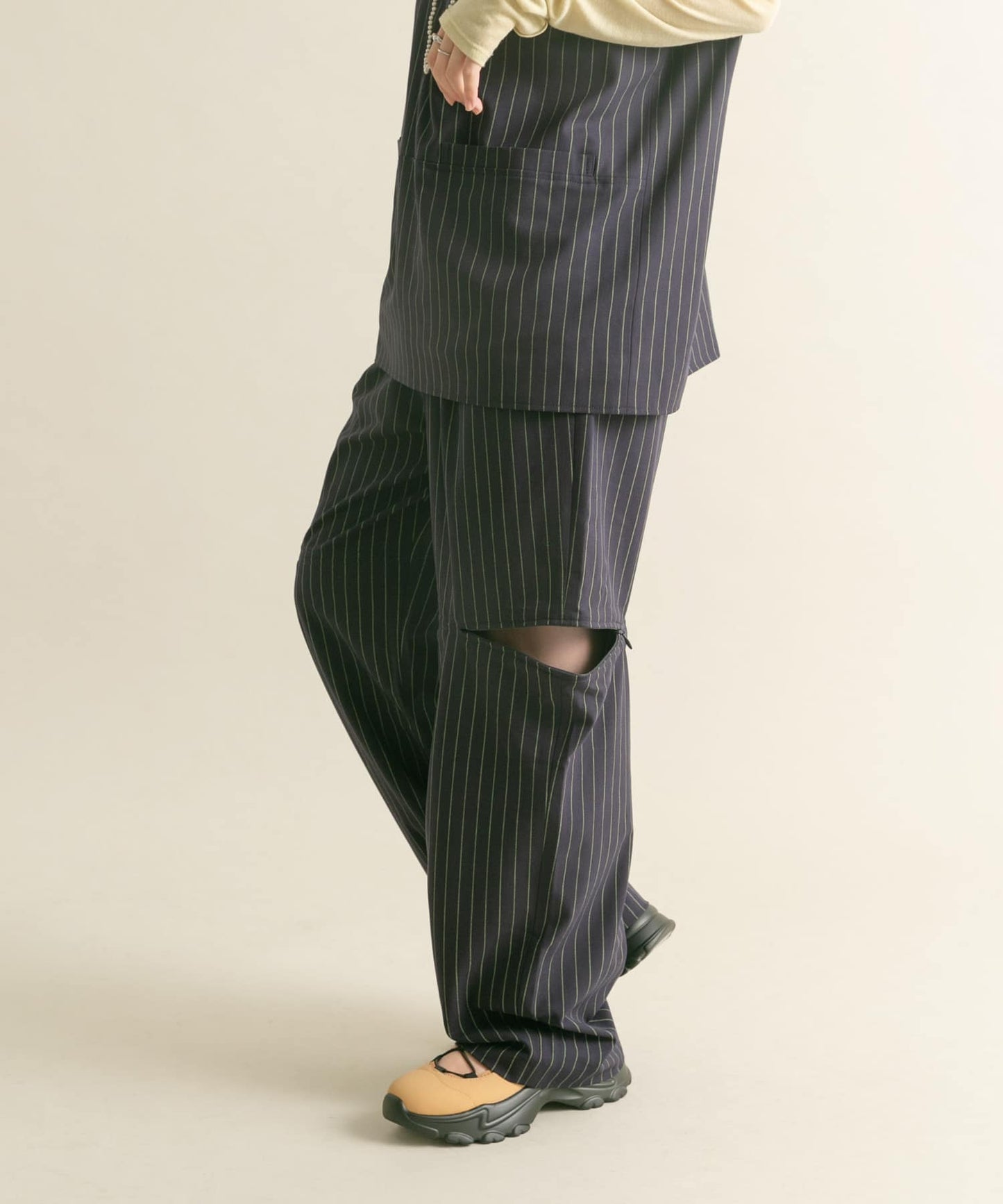 knee slit 2-way pants (navy striped) *JP