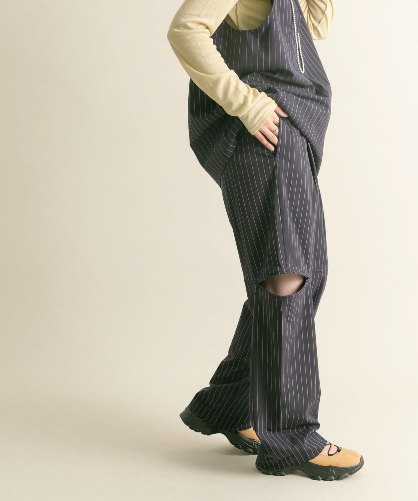 knee slit 2-way pants (navy striped) *JP