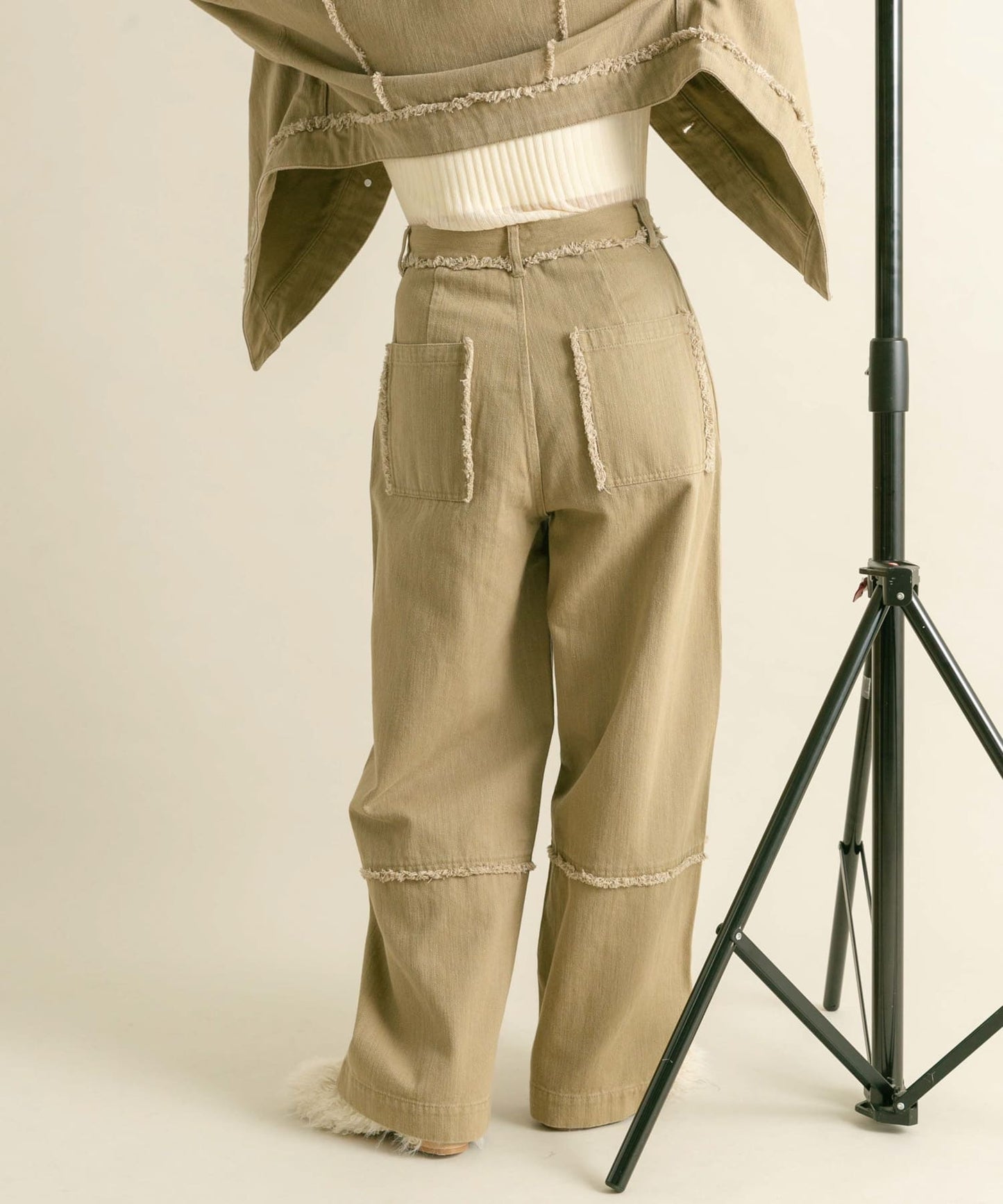 fringe straight pants (khaki) *JP