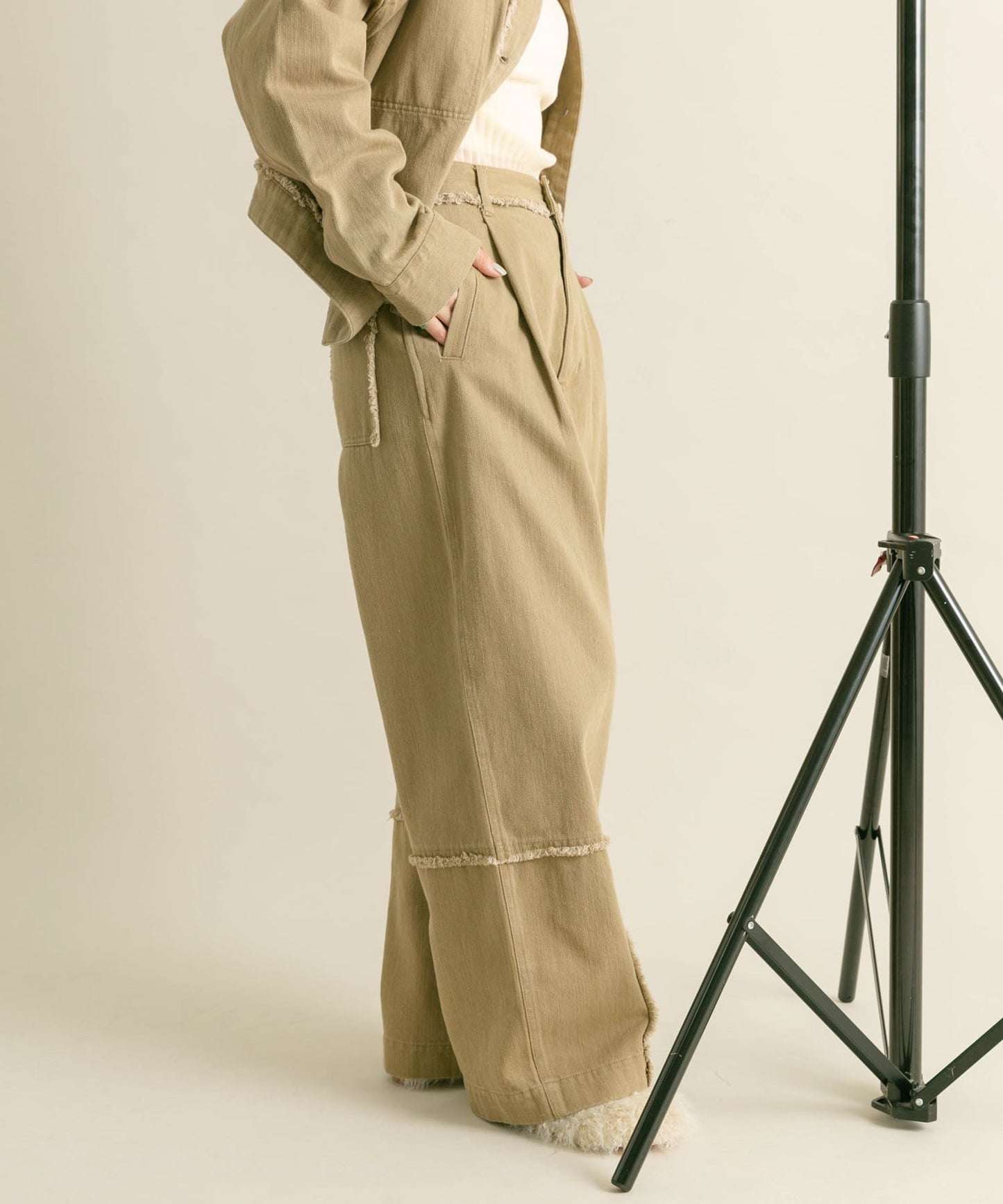 fringe straight pants (khaki) *JP