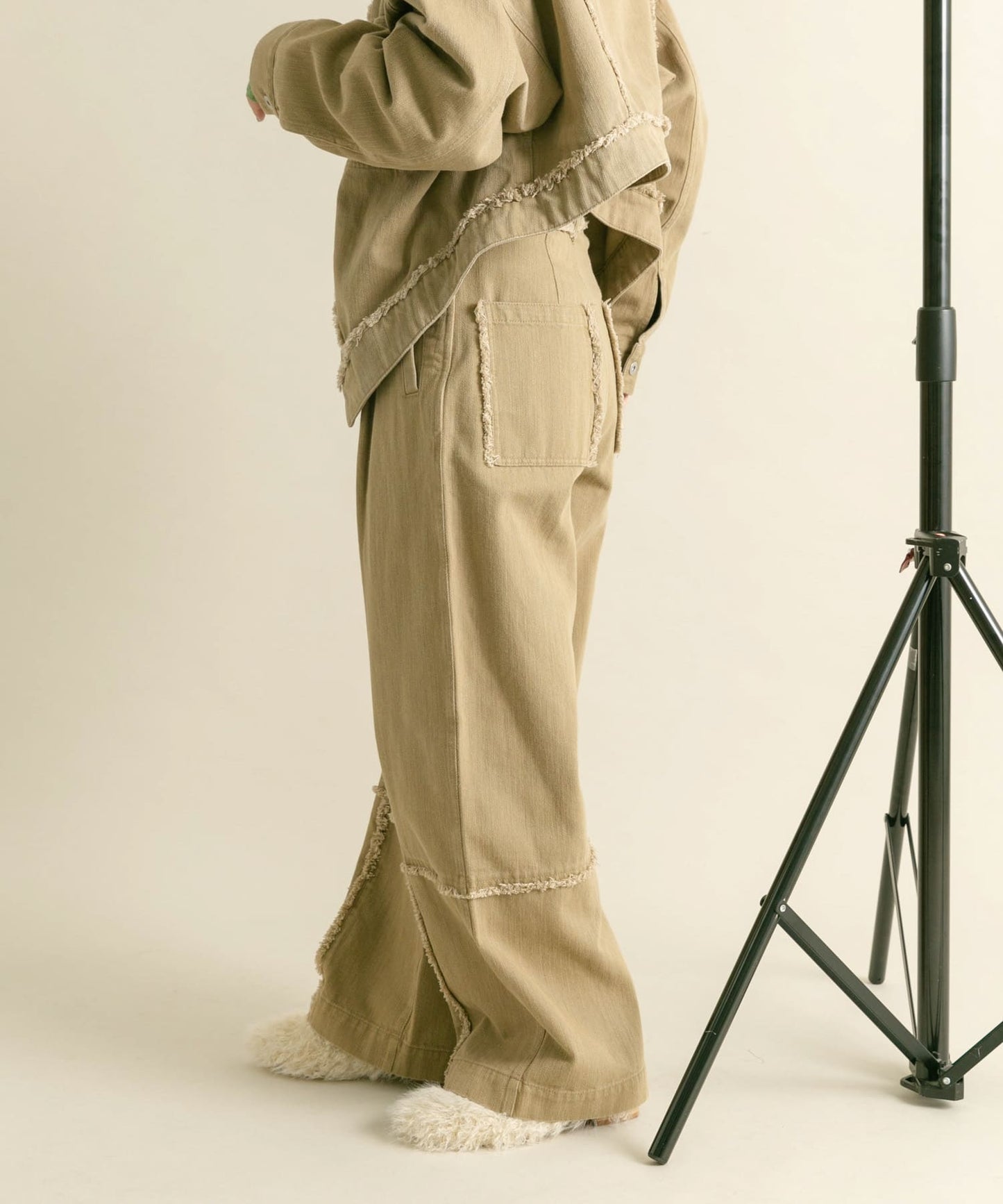 fringe straight pants (khaki) *JP