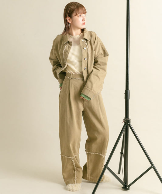 fringe straight pants (khaki) *JP