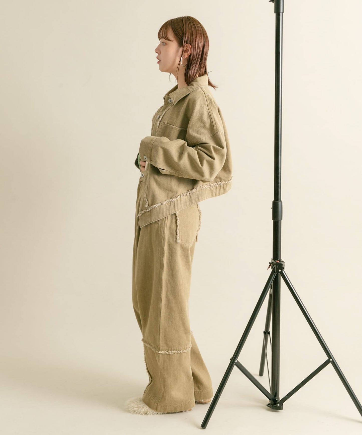 fringe straight pants (khaki) *JP