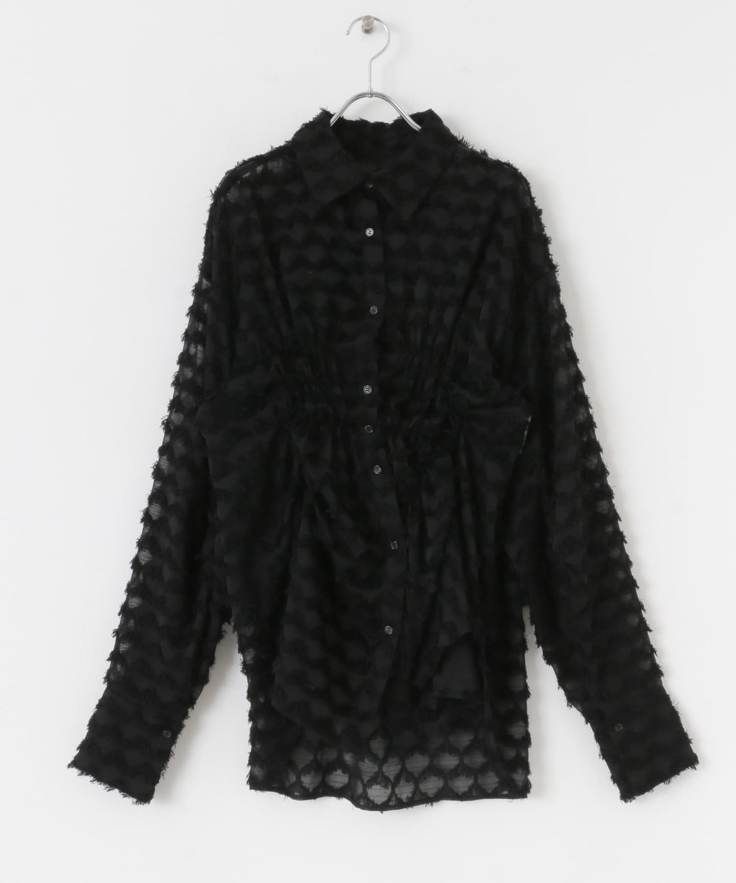 front Gathered Feather Shirt (black) *JP