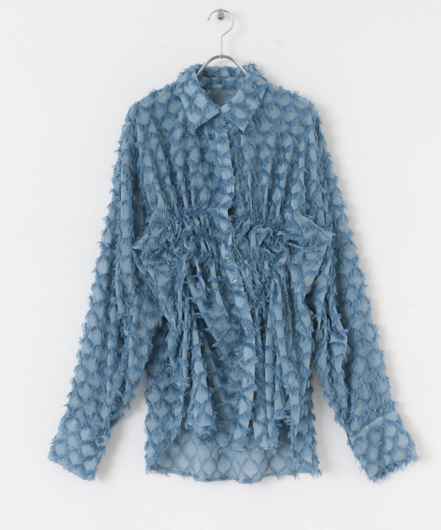 front Gathered Feather Shirt (blue) *JP