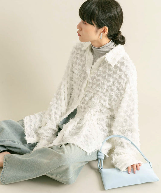 front Gathered Feather Shirt (white) *JP