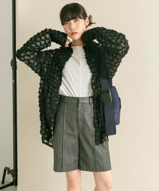 front Gathered Feather Shirt (black) *JP