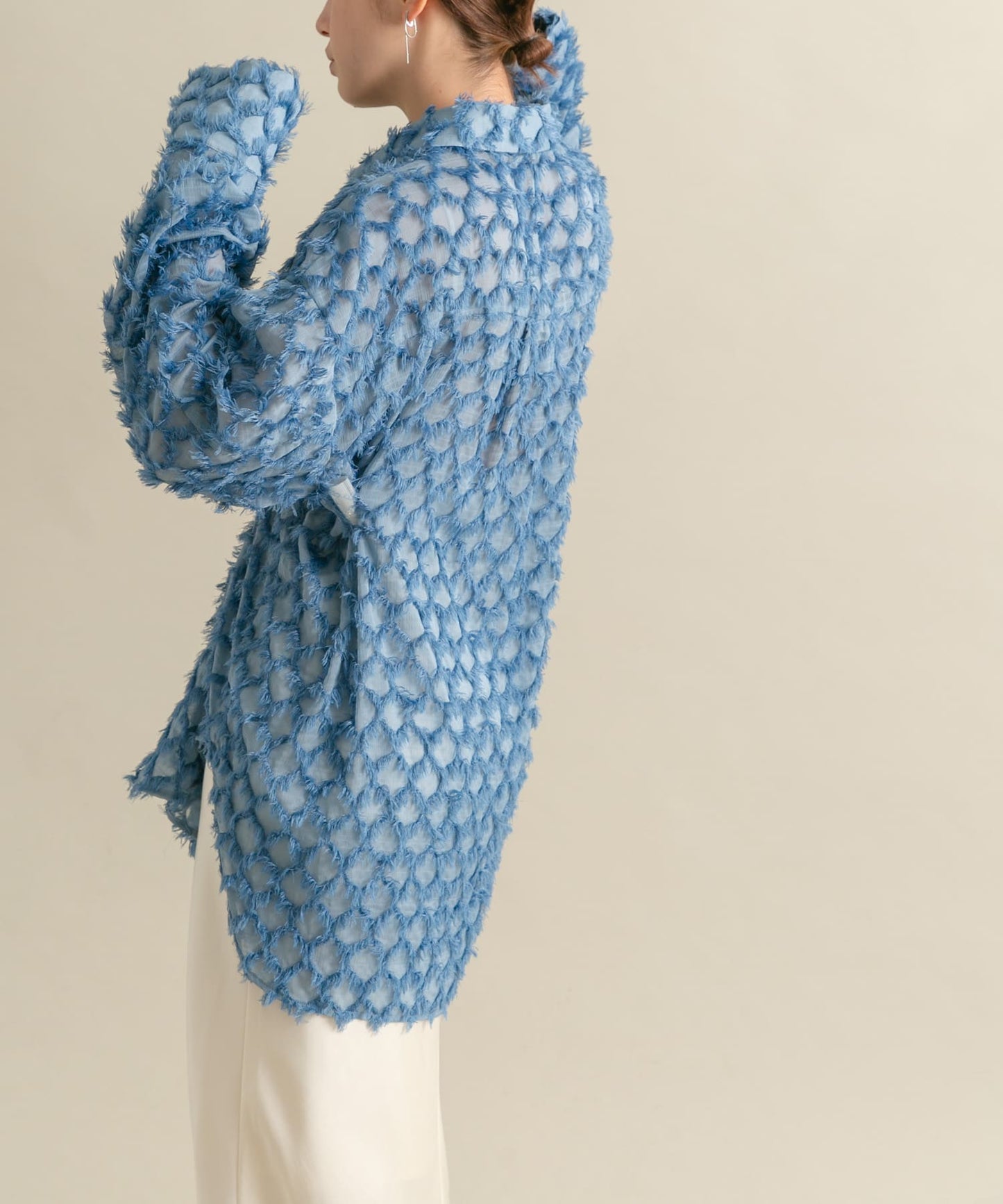 front Gathered Feather Shirt (blue) *JP