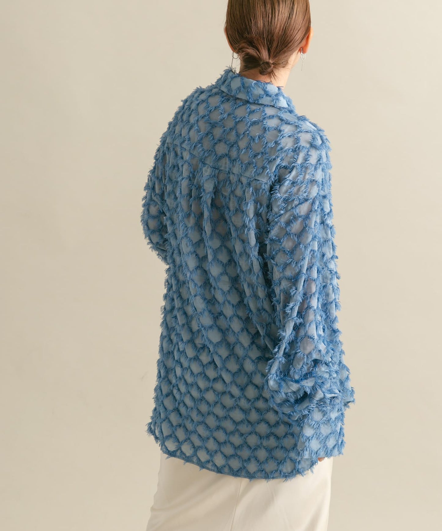 front Gathered Feather Shirt (blue) *JP