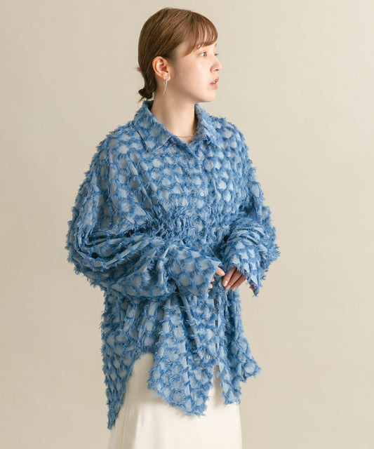 front Gathered Feather Shirt (blue) *JP