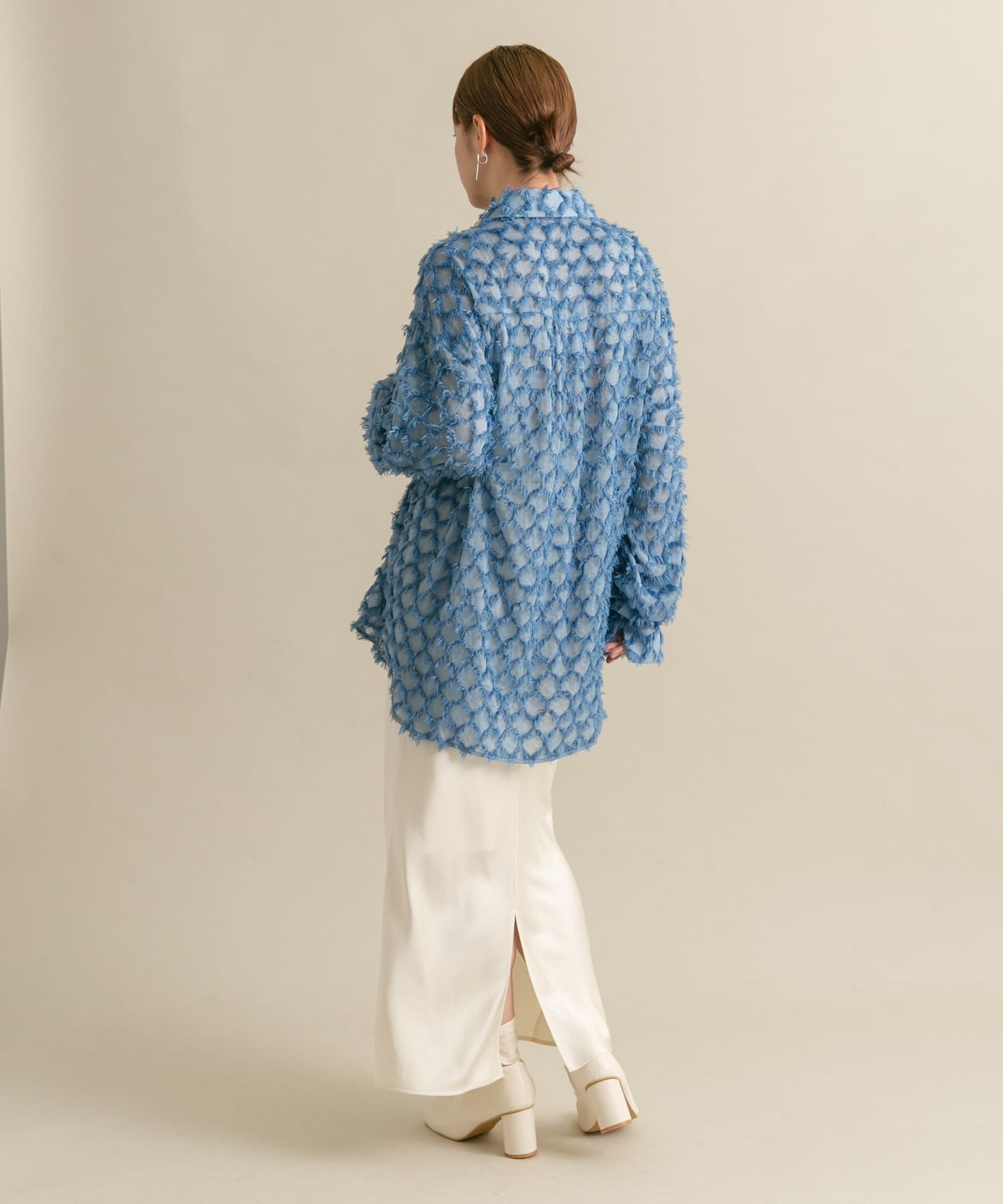 front Gathered Feather Shirt (blue) *JP