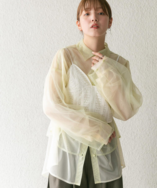 layered sheer shirt (light green x ivory) *JP