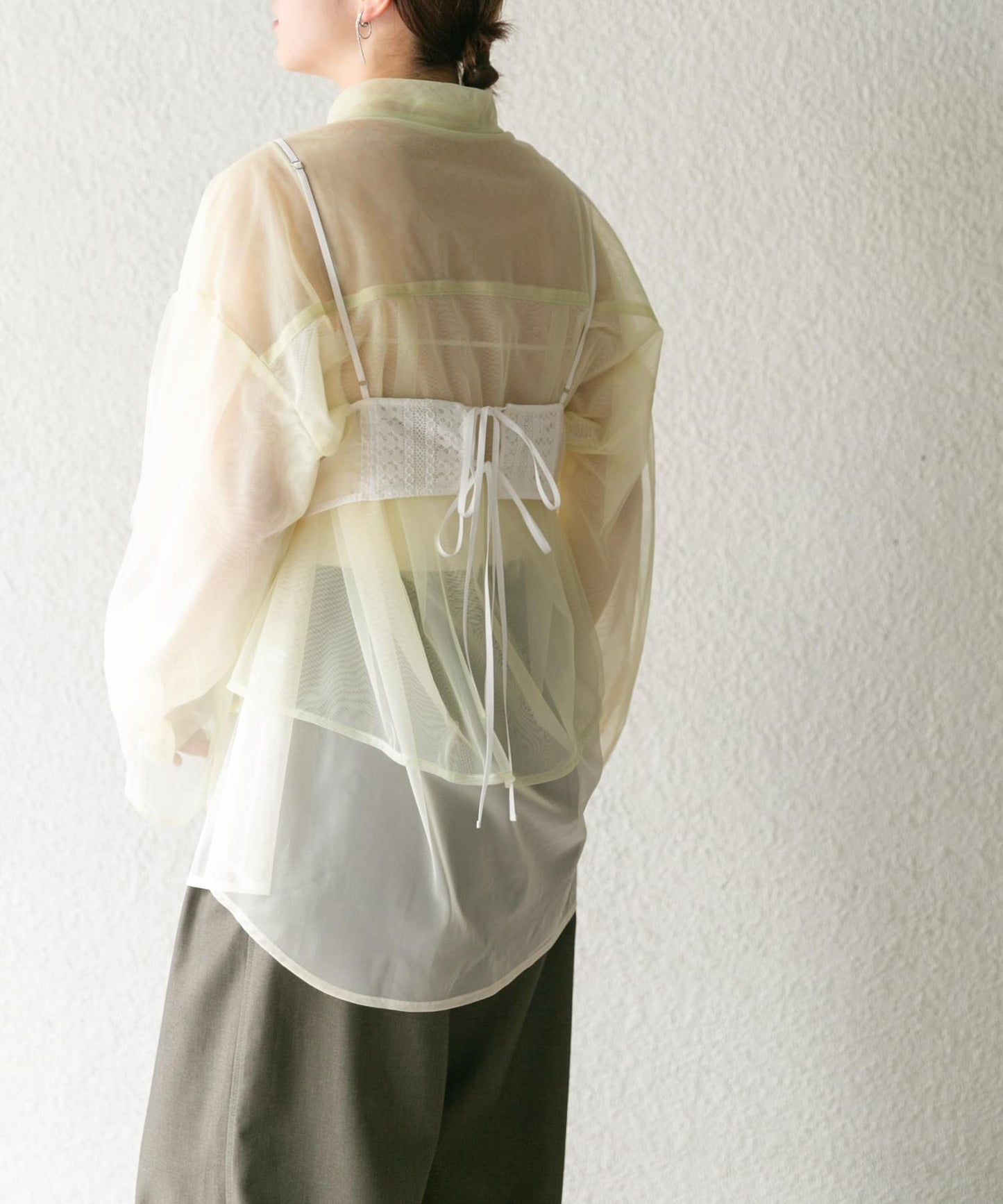 layered sheer shirt (light green x ivory) *JP