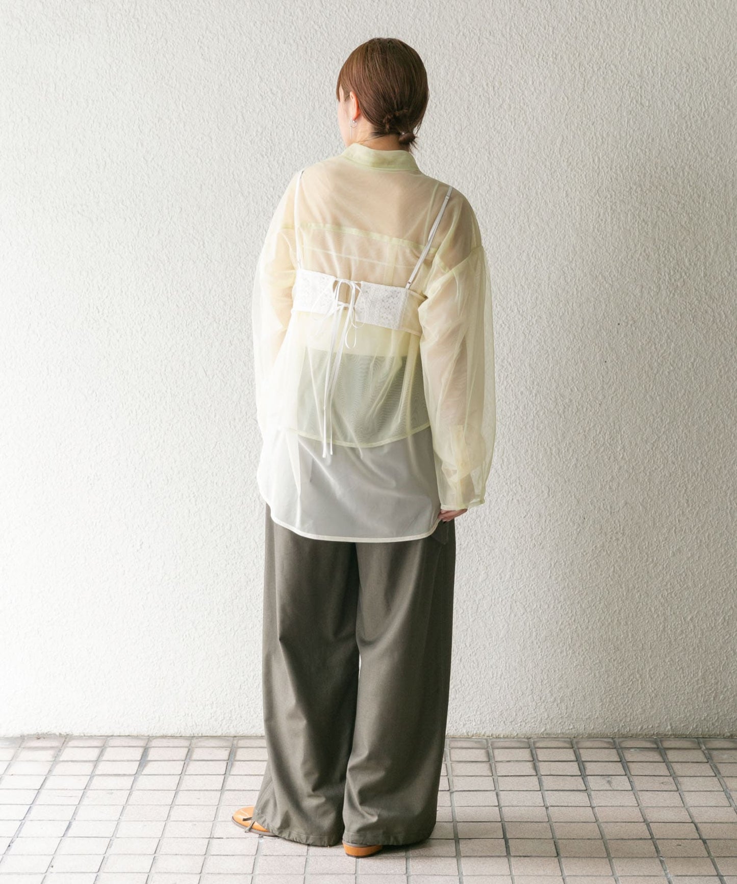 layered sheer shirt (light green x ivory) *JP