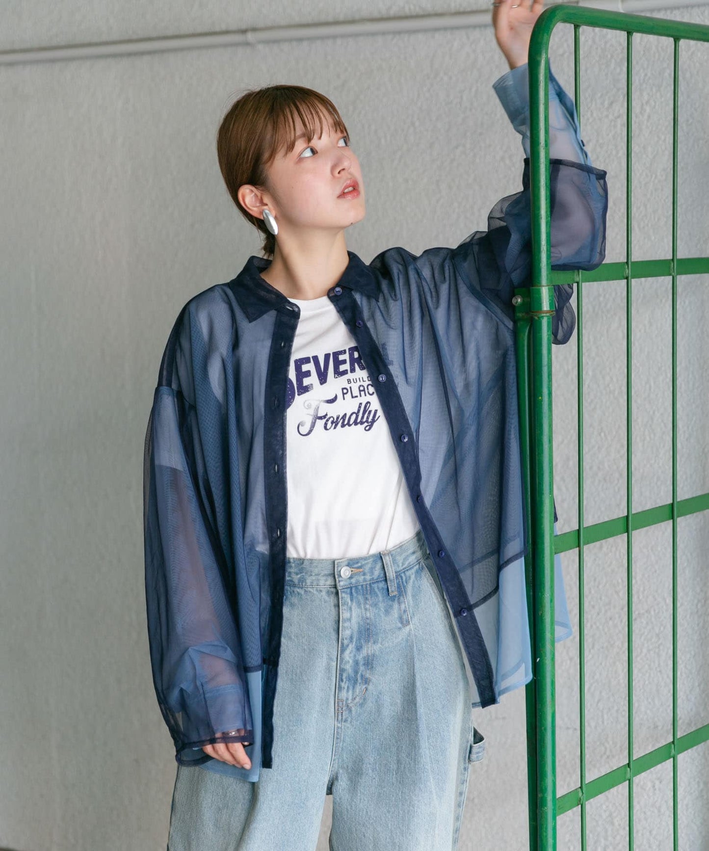 layered sheer shirt (navy x blue) *JP