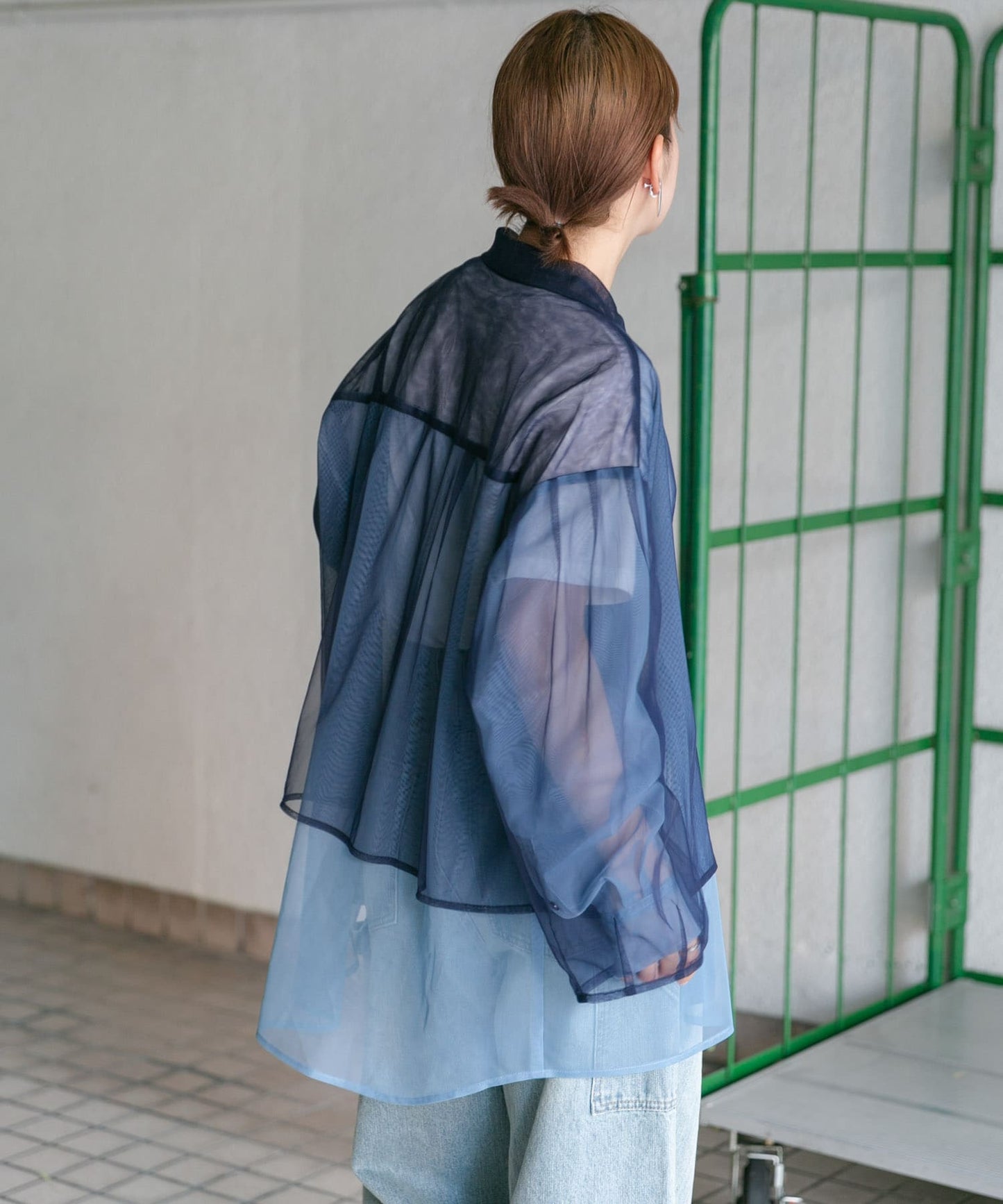 layered sheer shirt (navy x blue) *JP