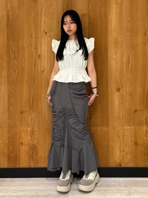 cut out gather skirt (grey) *JP