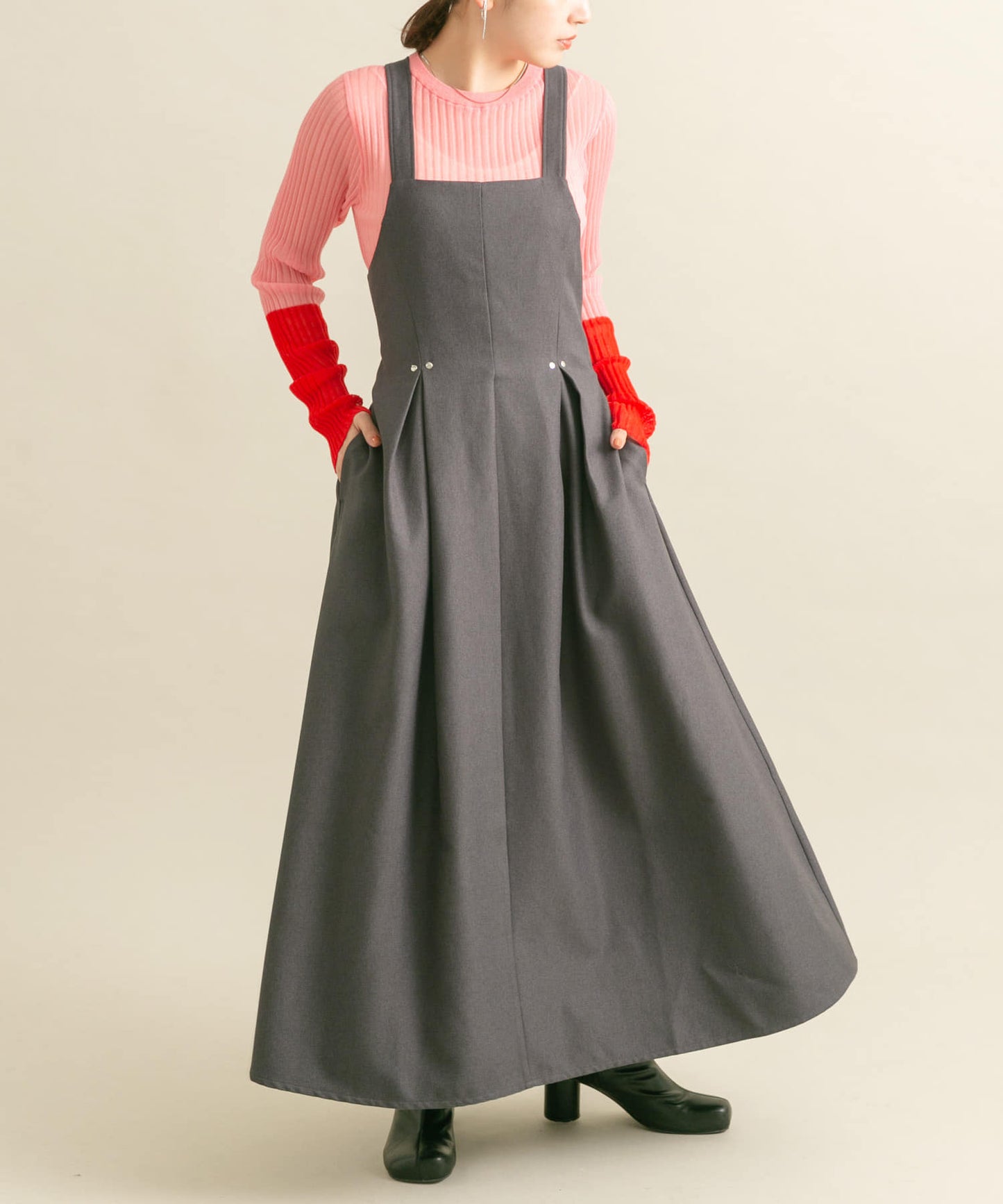 front tuck jumper skirt (charcoal) *JP