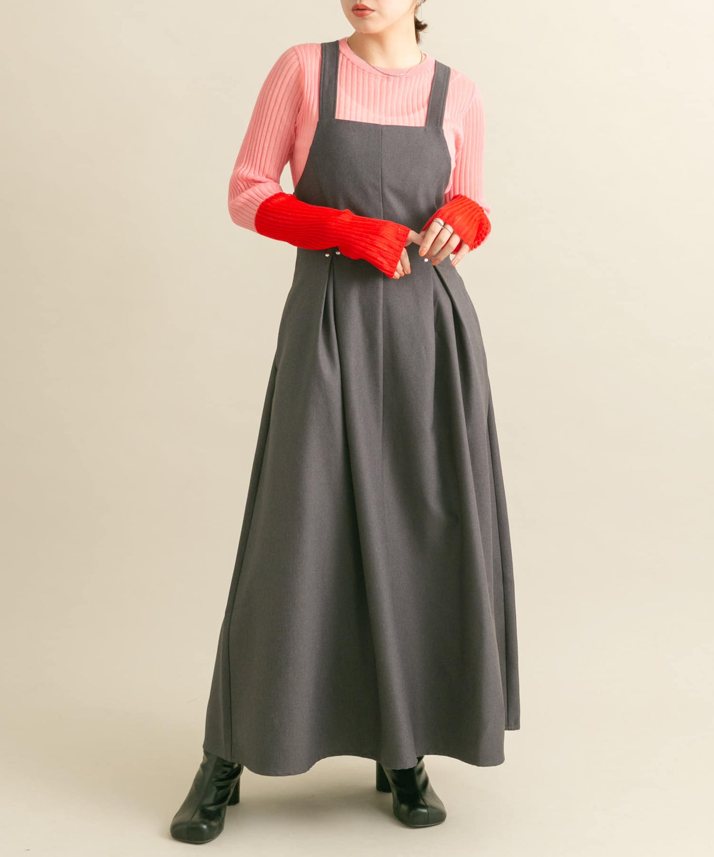 front tuck jumper skirt (charcoal) *JP