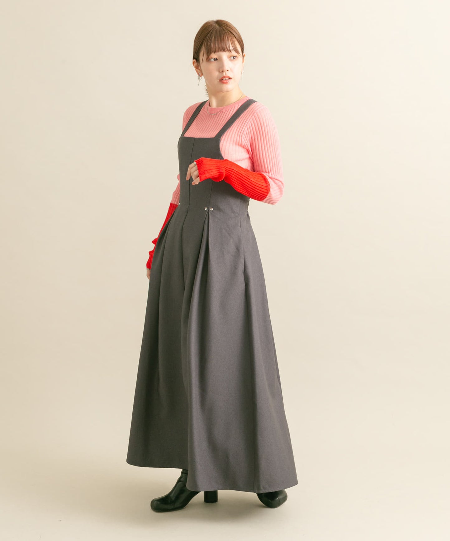 front tuck jumper skirt (charcoal) *JP