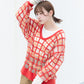 sheer check feather knit (orange) *JP