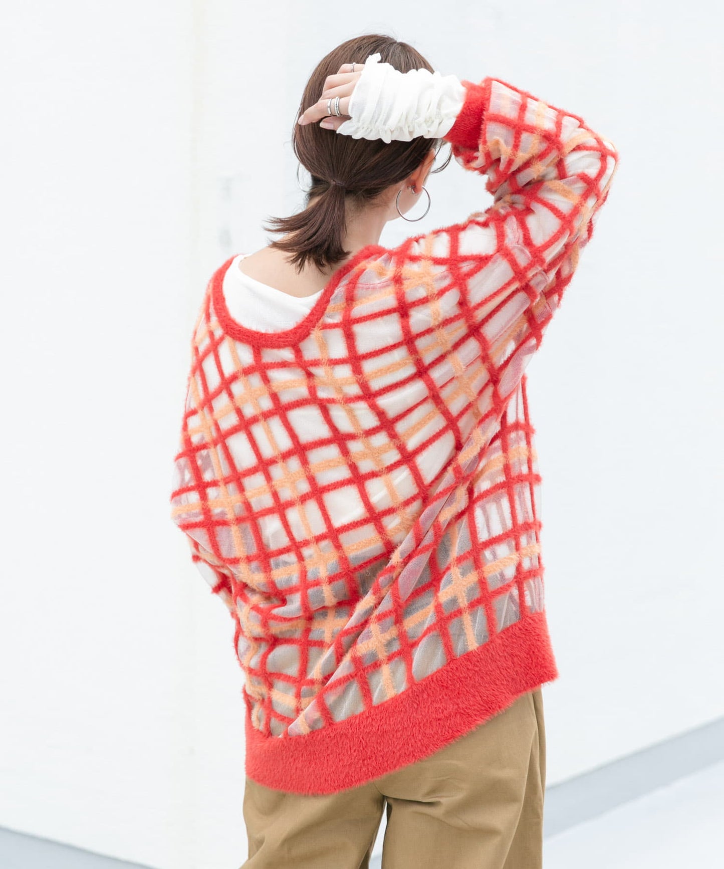 sheer check feather knit (orange) *JP