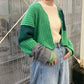 patchwork knit cardigan (green) *JP