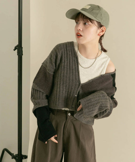 patchwork knit cardigan (gray) *JP