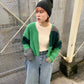 patchwork knit cardigan (green) *JP