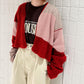 patchwork knit cardigan (red) *JP