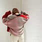 patchwork knit cardigan (red) *JP