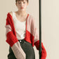 patchwork knit cardigan (red) *JP