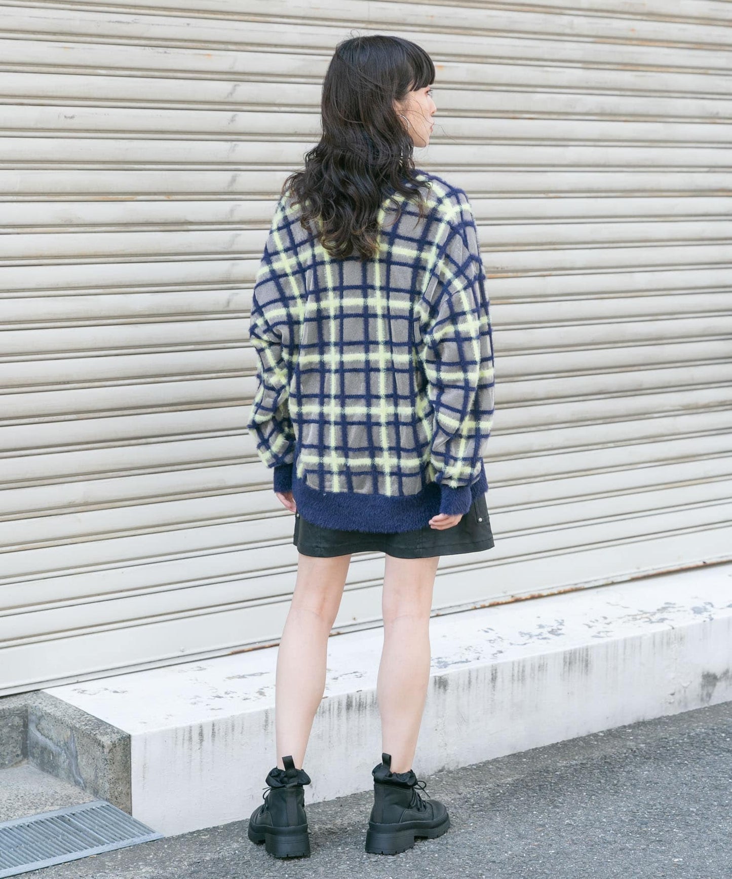 sheer check feather knit (navy) *JP