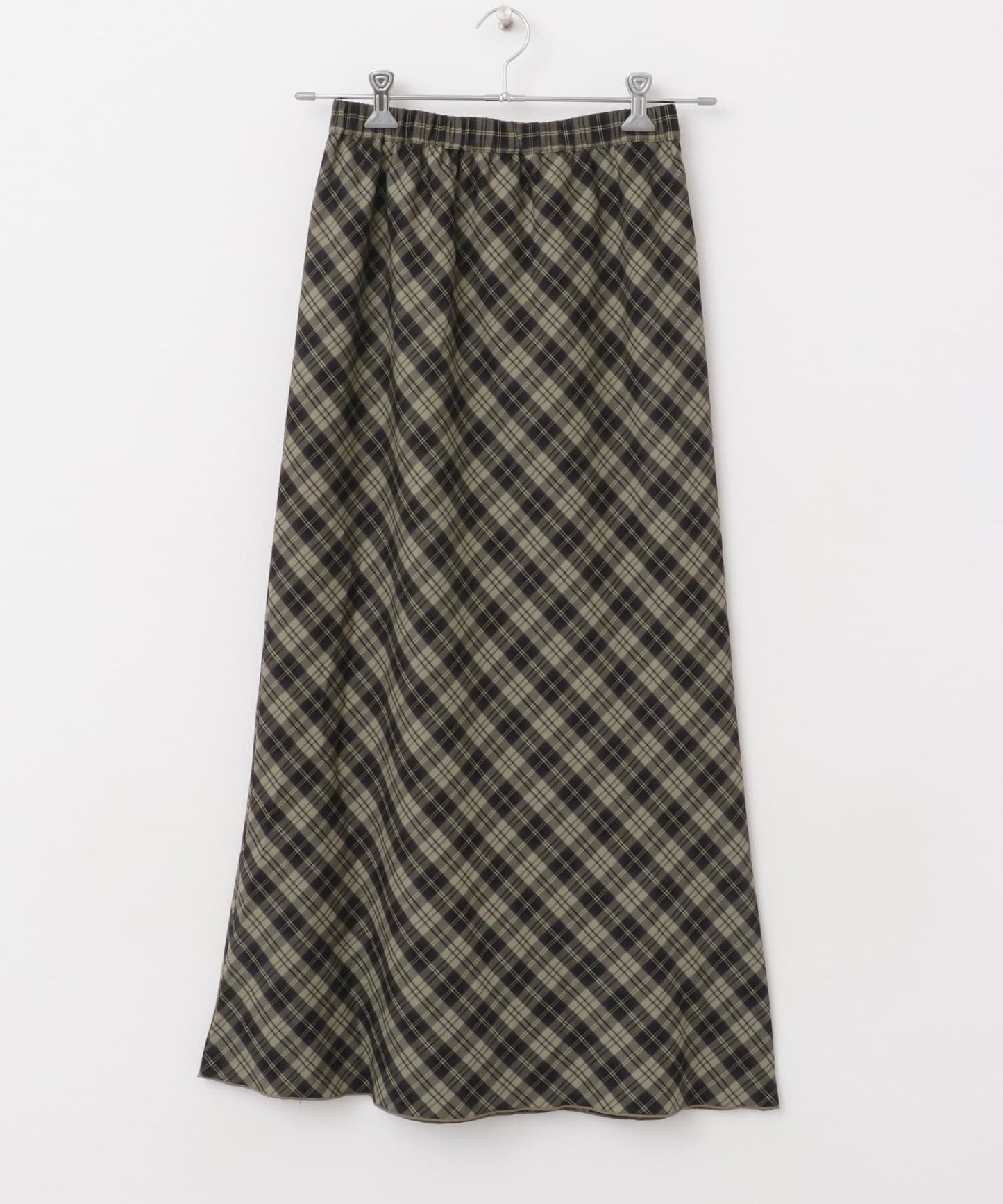 check narrow skirt (khaki x black) *JP