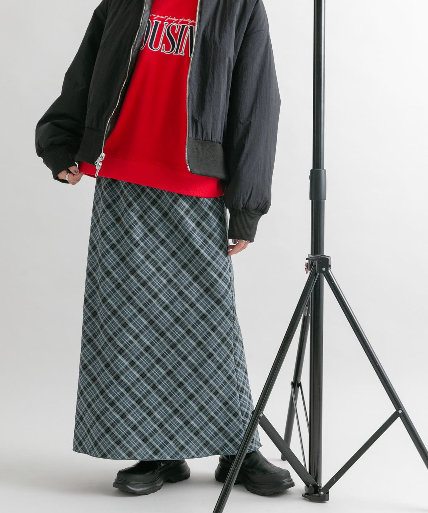 check narrow skirt (charcoal x blue) *JP